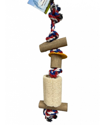 Parrot-Supplies Natural Loofah Piece And Chunky Wood Rope Parrot Toy